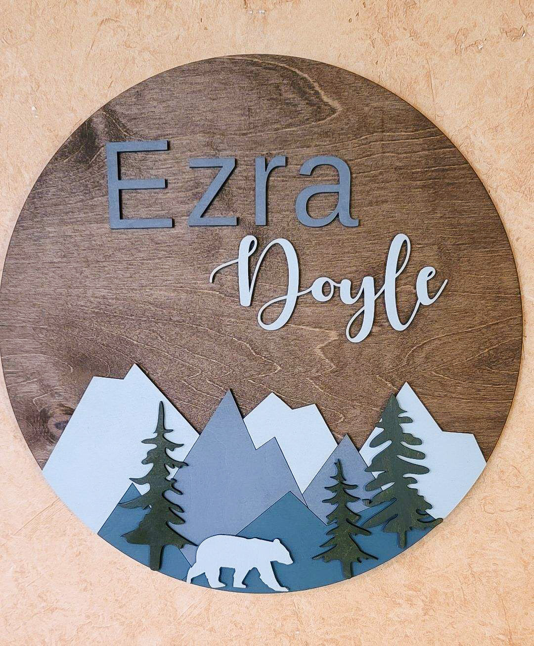 Mountains & Bear Round Name Sign