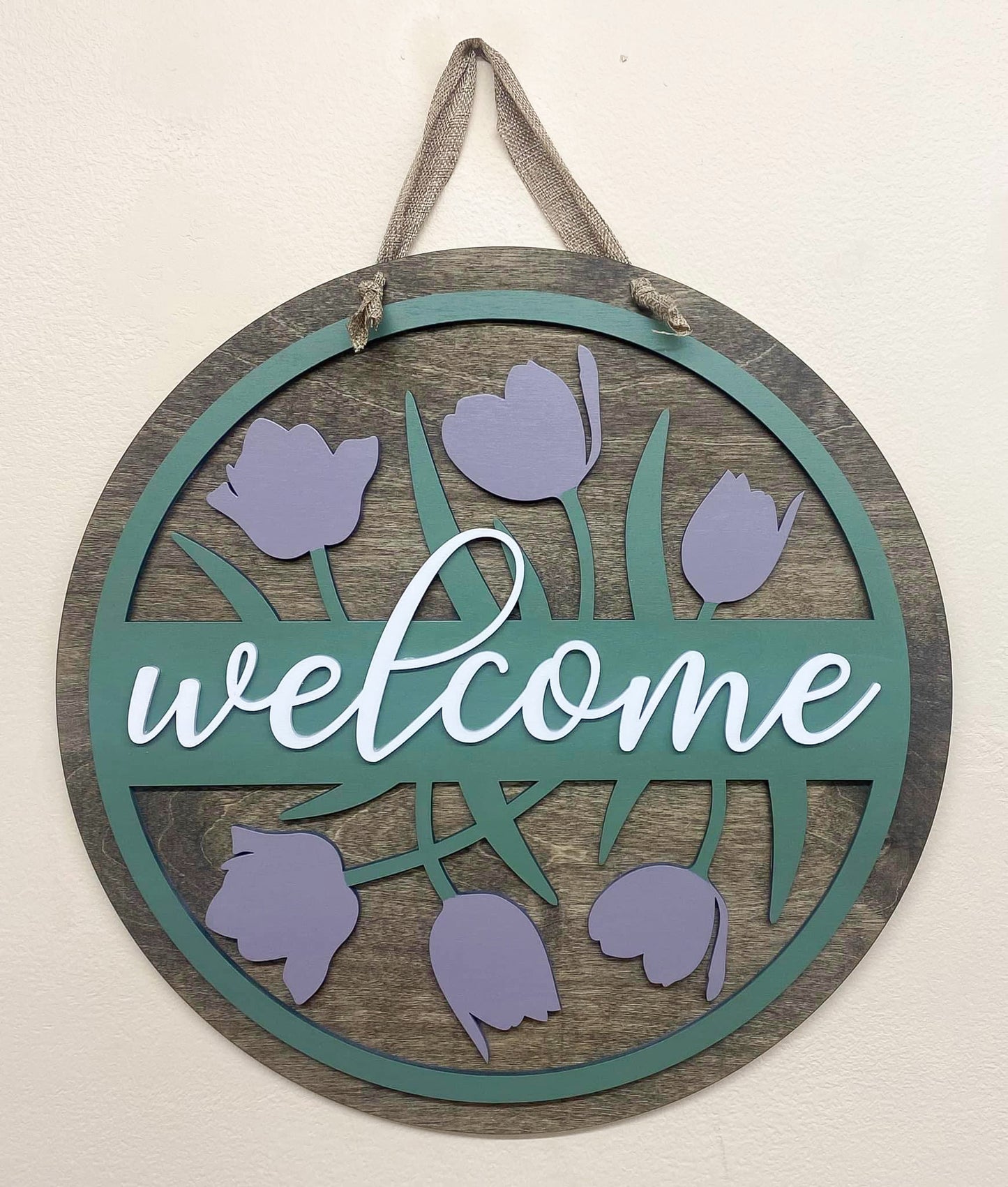 Tulips welcome round sign
