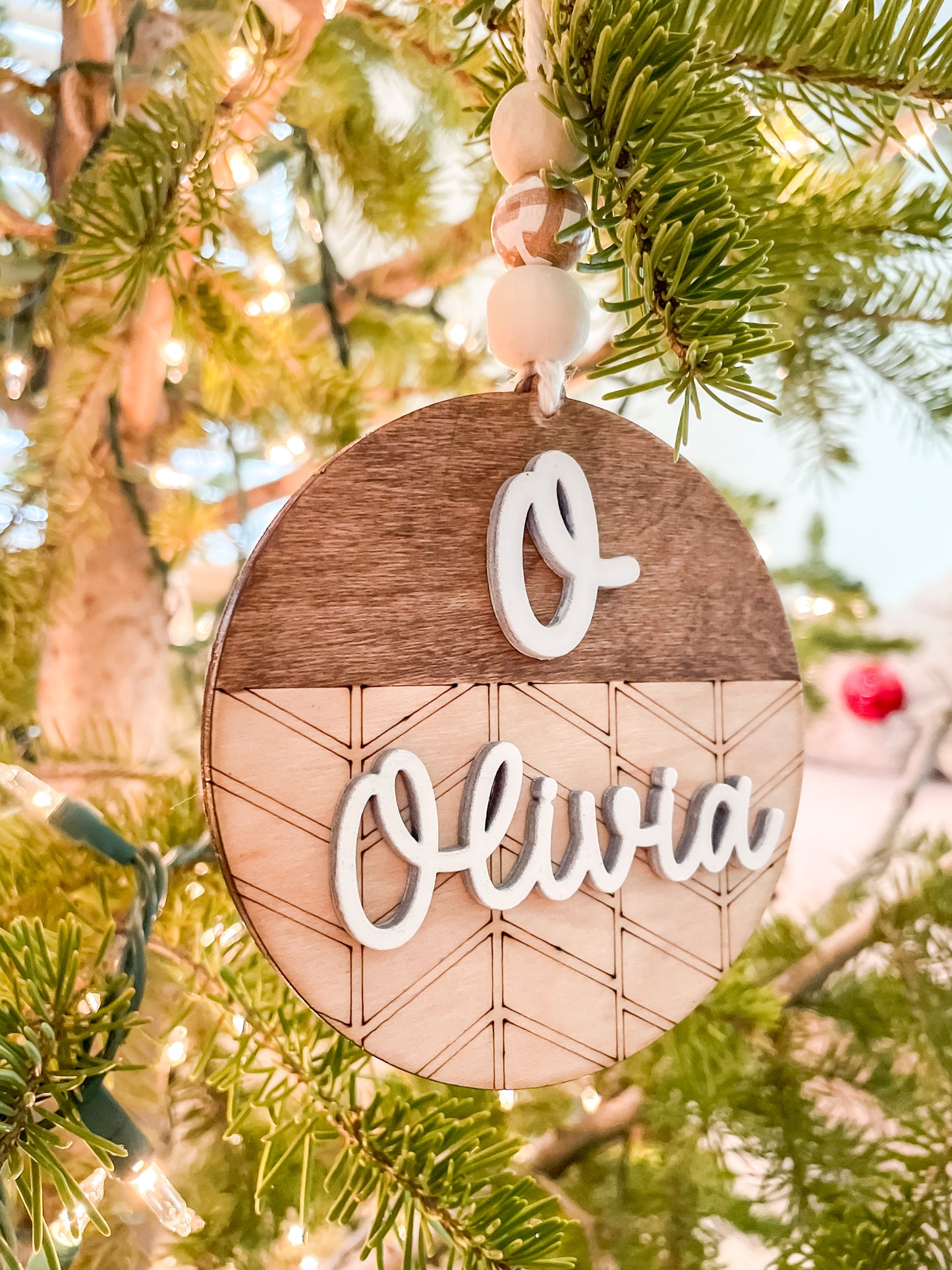 Personalized herringbone ornament