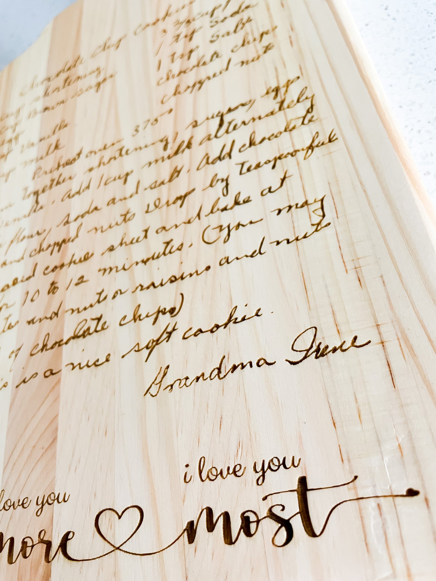Handwritten recipe cutting board
