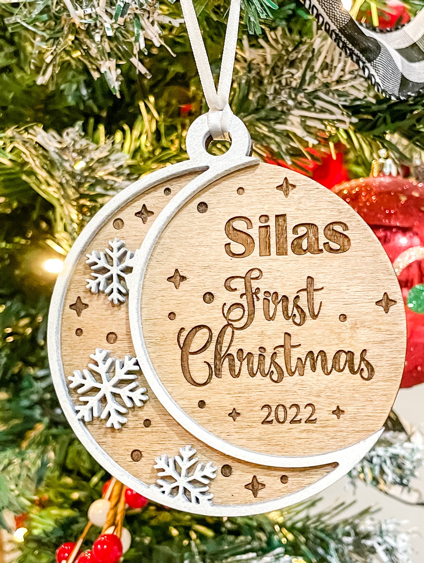 Baby’s First Christmas moon personalized ornament