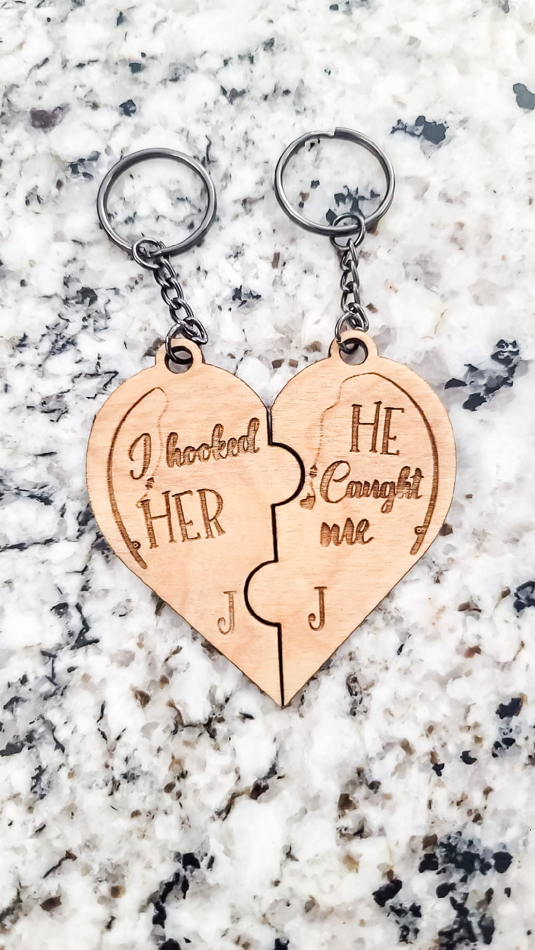 Personalized heart keychain set