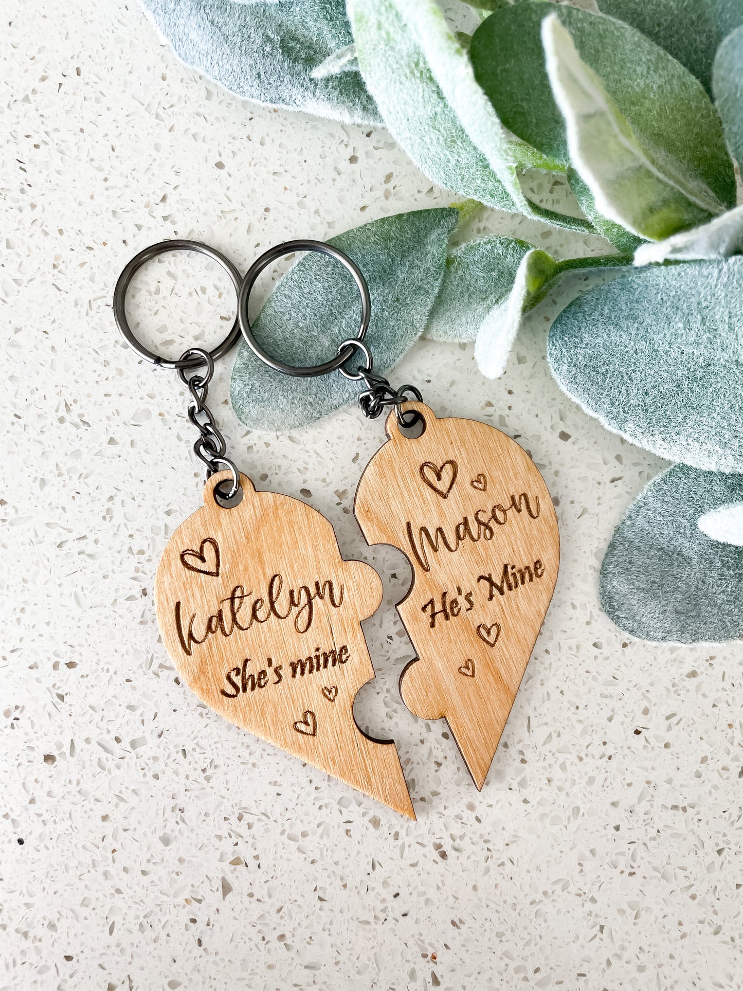 Personalized heart keychain set