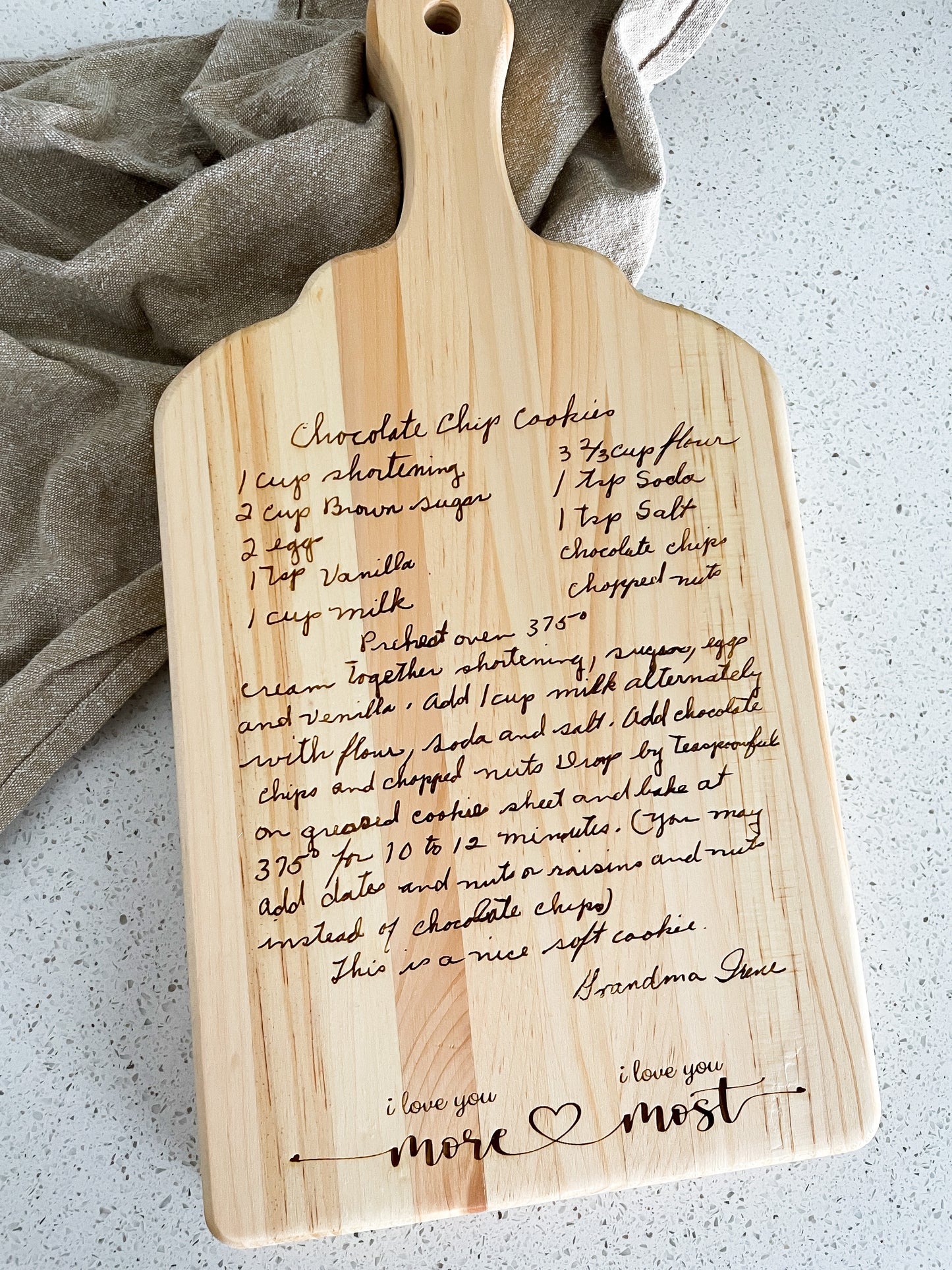 Handwritten recipe cutting board