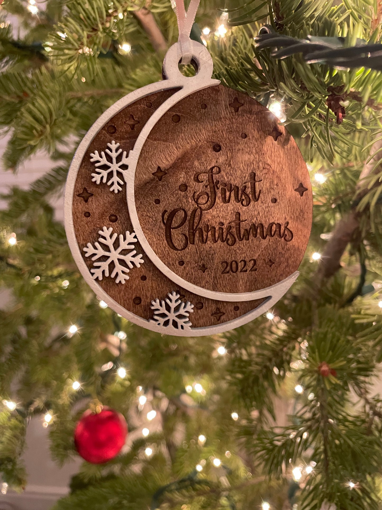 Baby First Christmas moon ornament