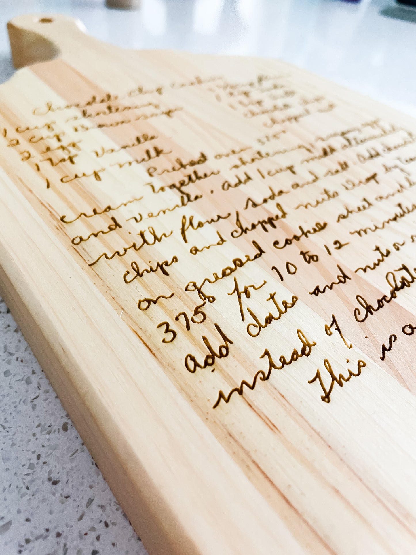 Handwritten recipe cutting board