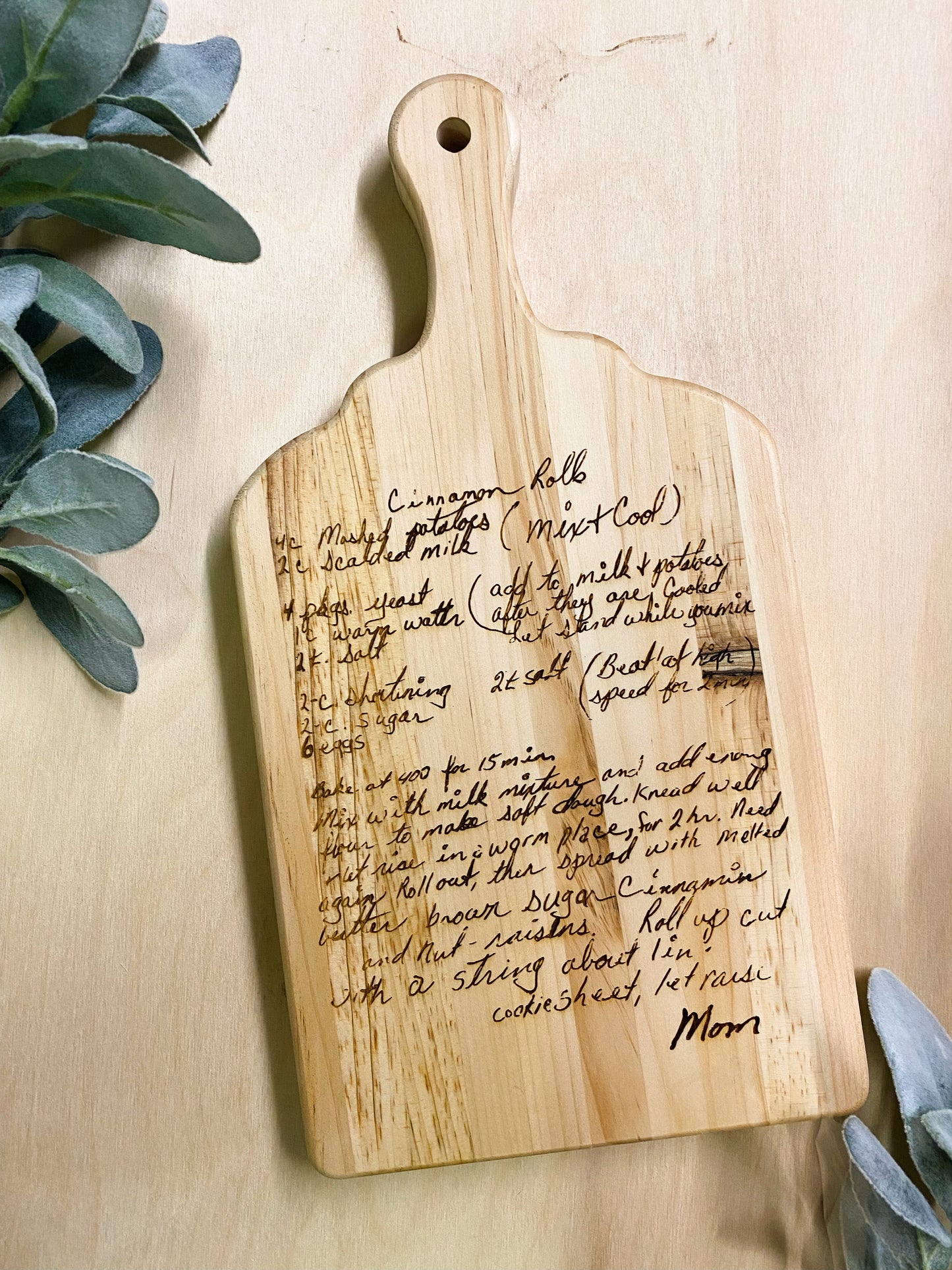 Handwritten recipe cutting board