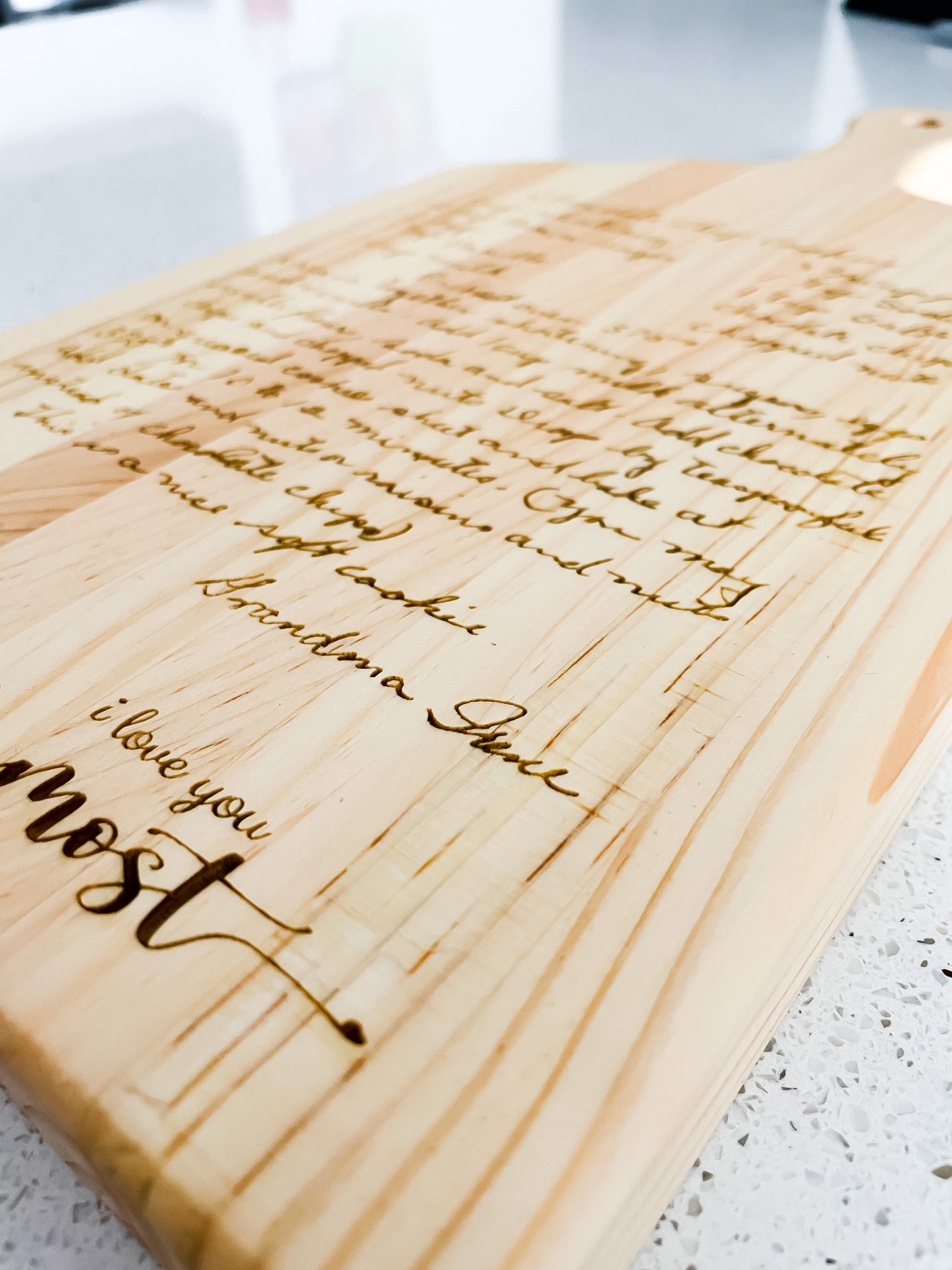 Handwritten recipe cutting board