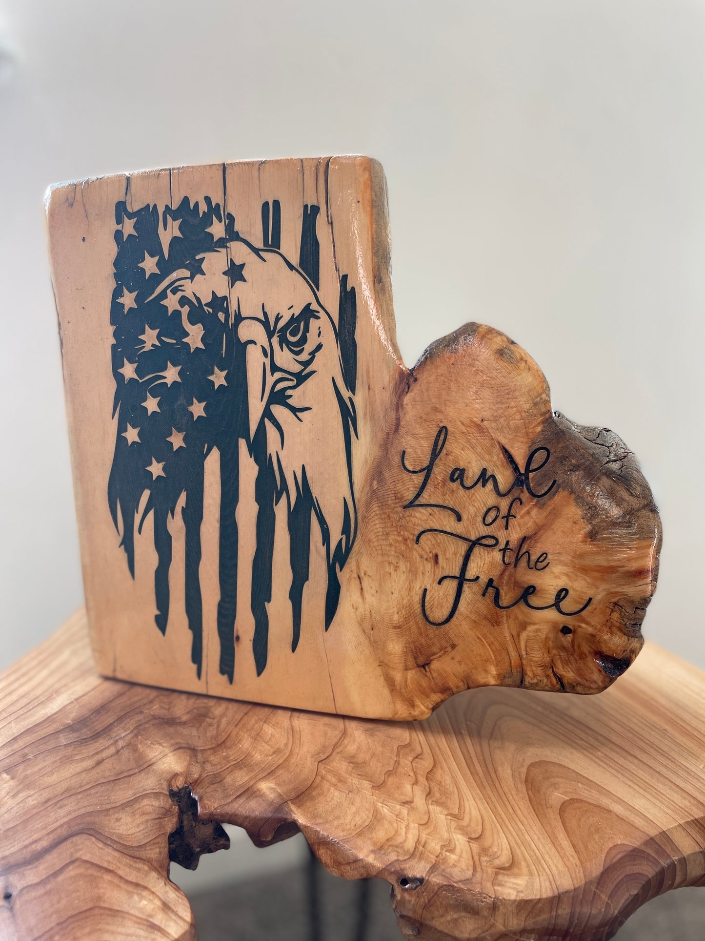 Eagle Flag Log Engraving