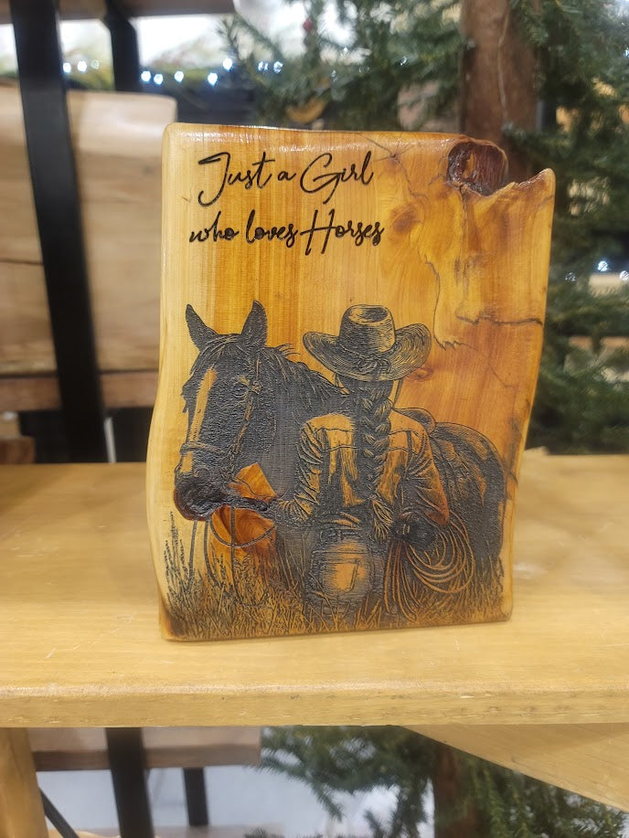 Cowboy/ Cowgirl Log Engraving - Multiple Designs