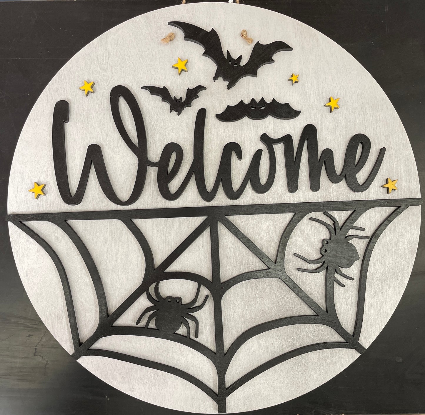 Welcome Spider Web Round Sign