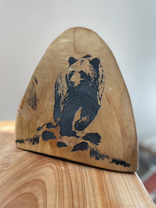 Bear Log Engraving