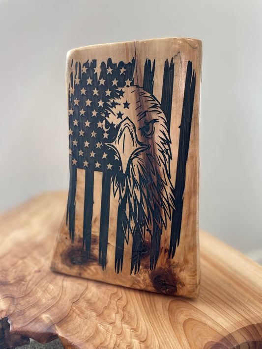 Eagle Flag Log Engraving