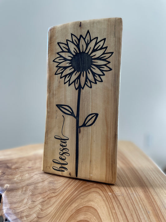 Sunflower Log Engraving