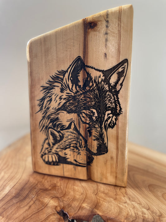 Wolf Log Engraving