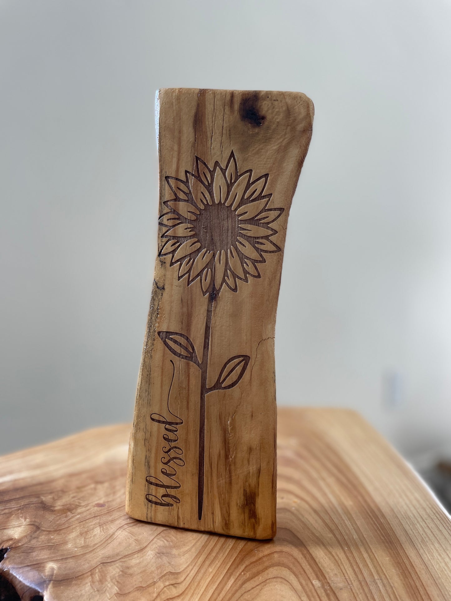 Sunflower Log Engraving