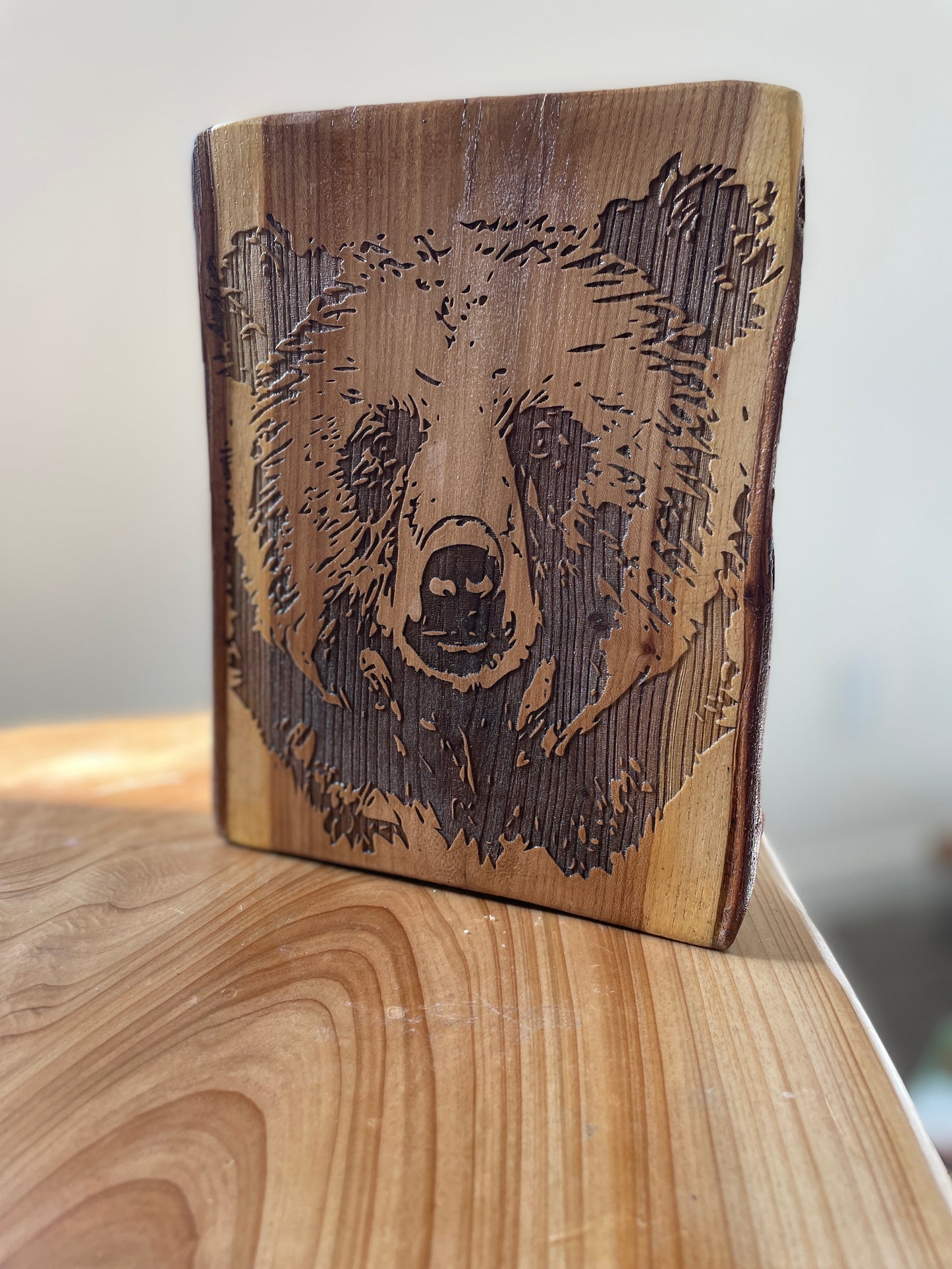 Bear Log Engraving