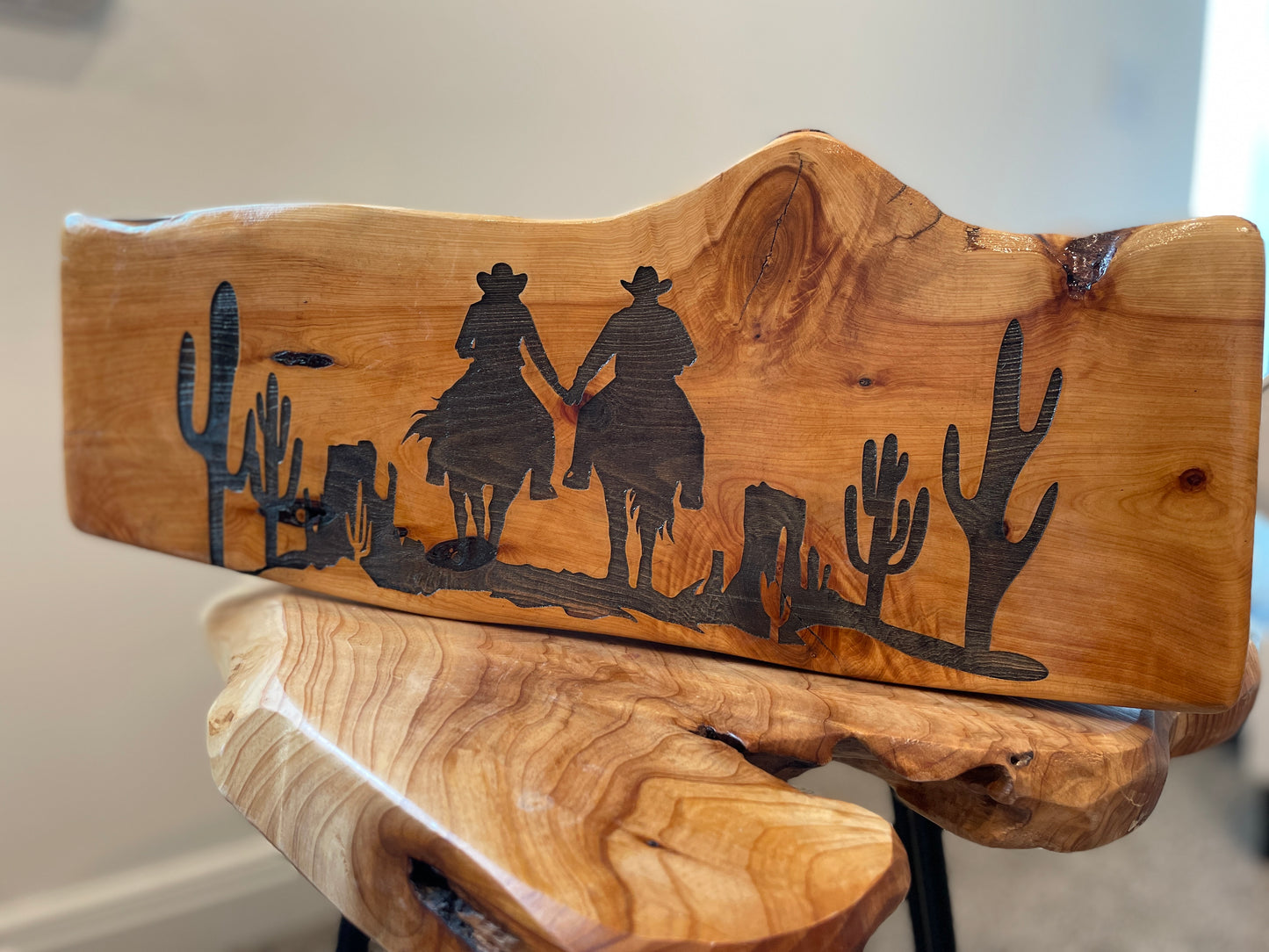 Cowboy Couple Log Engraving