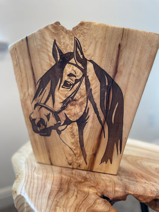 Horse Log Engraving