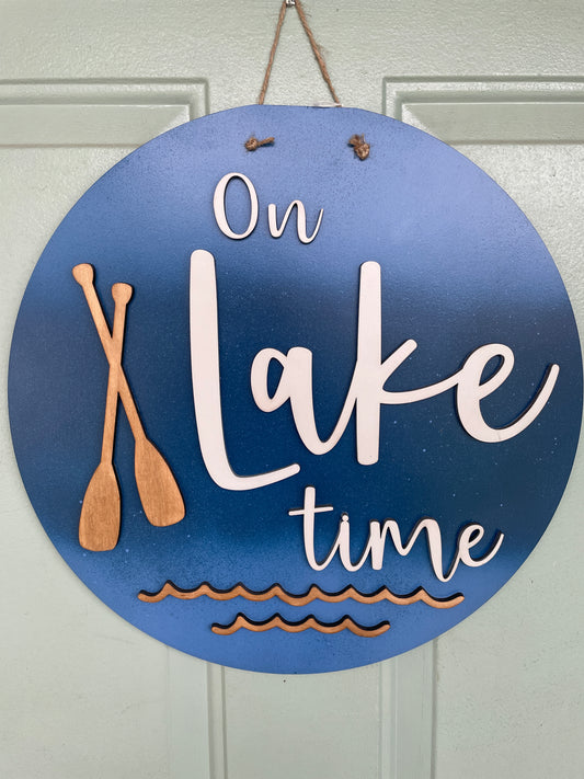 On Lake Time Round Sign