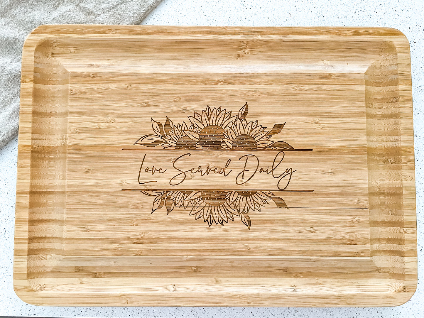 Sunflower engraved charcuterie board