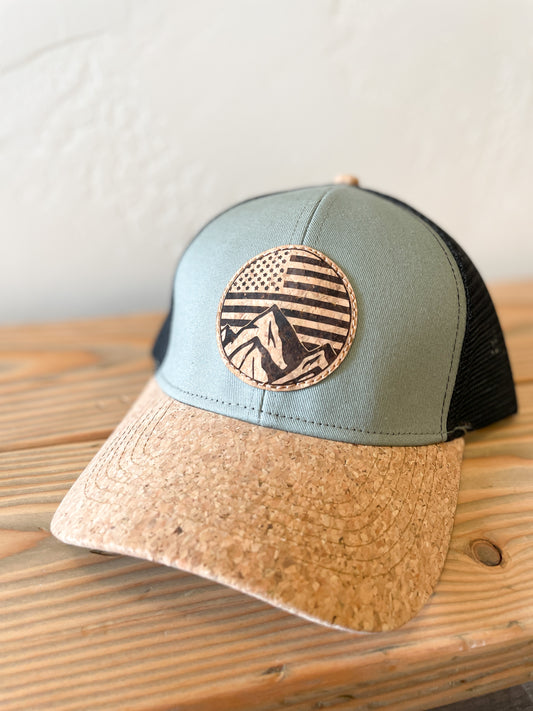 American Flag Mountains Cork Hat