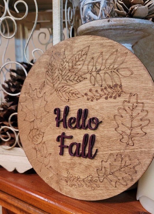 Hello fall round sign