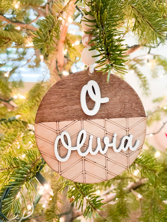 Personalized herringbone ornament