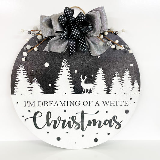 White Christmas round sign