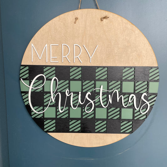 Buffalo plaid Christmas round sign