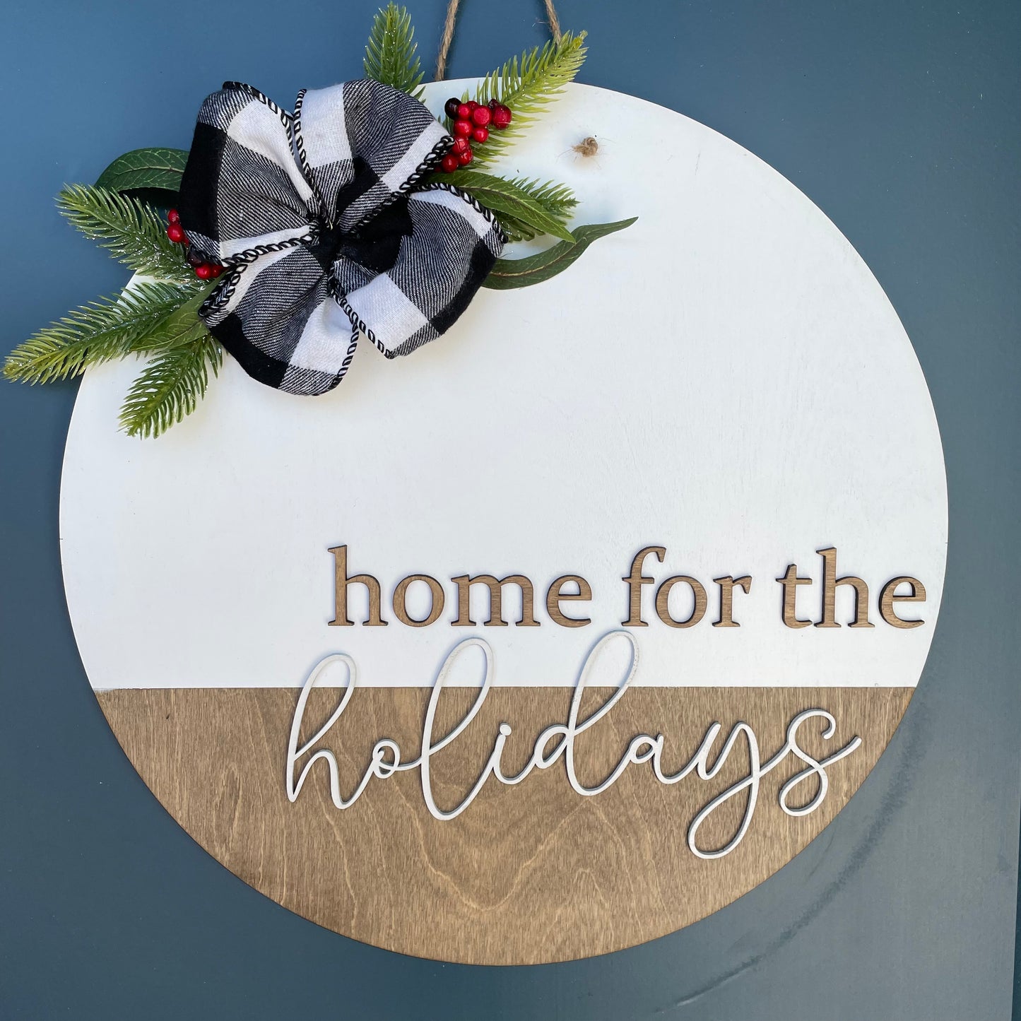 Home for the holidays round sign