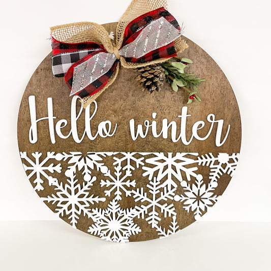 Hello winter round sign