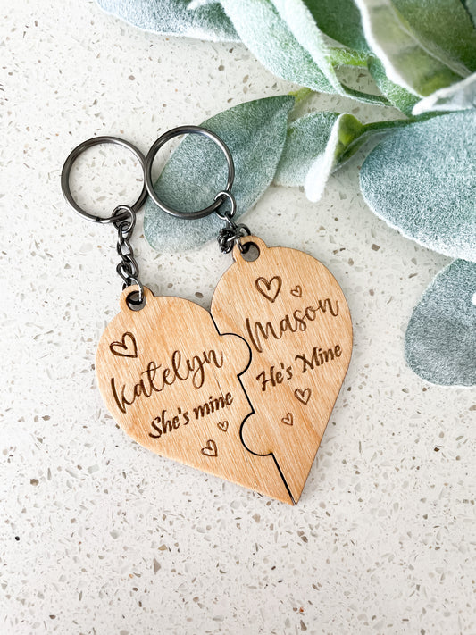 Personalized heart keychain set