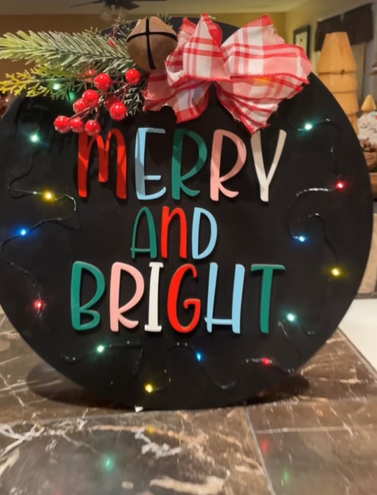 Merry & bright round sign