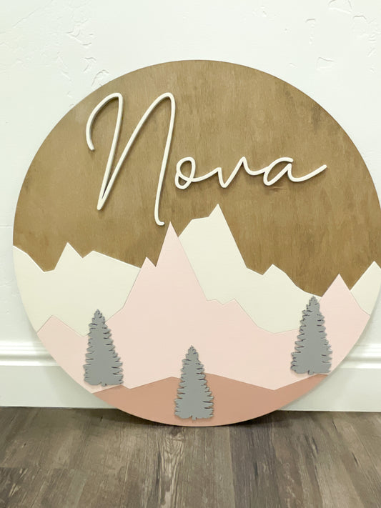 Mountains Round Name Sign